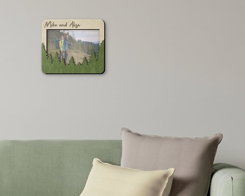 Mr.Carpenter Store Custom text wall mounted 13x18 photo frame decorated with a forest outline