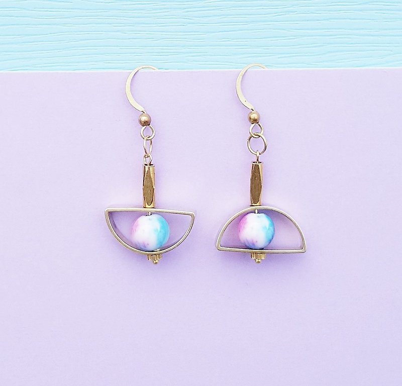 <Full Moon Party-迷幻Party>Bronze earrings minimalist geometry personalized Valentine's Day - Earrings & Clip-ons - Jade Purple
