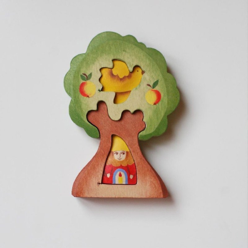 [Selected Gifts] Chunmu Fairy Tale-Russian Building Blocks-3D Puzzle Series: Goblin and Tree - Kids' Toys - Wood Red
