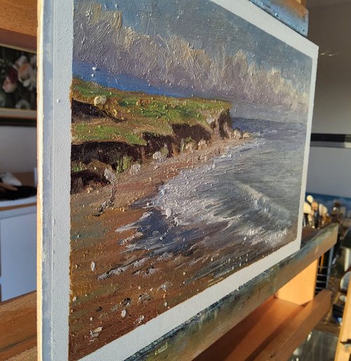 キャンバスに描かれたビーチの絵画 海景画 海洋アートワーク 沿岸