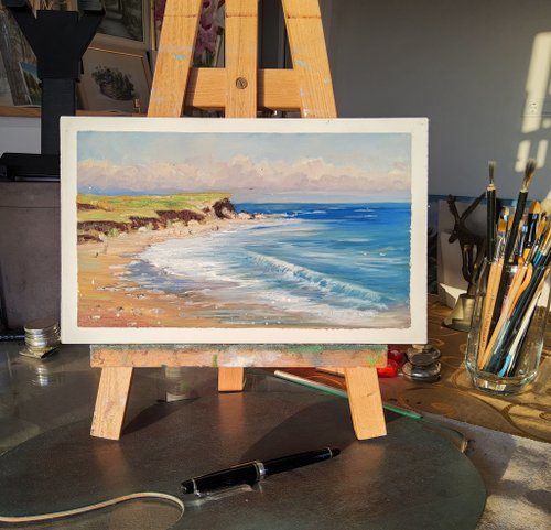 キャンバスに描かれたビーチの絵画 海景画 海洋アートワーク 沿岸