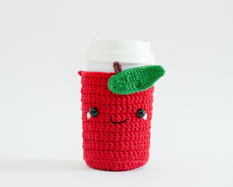 Crochet Cozy Cup - The Red Apple / Coffee Sleeve, Starbuck. - แก้วมัค/แก้วกาแฟ - อะคริลิค สีแดง