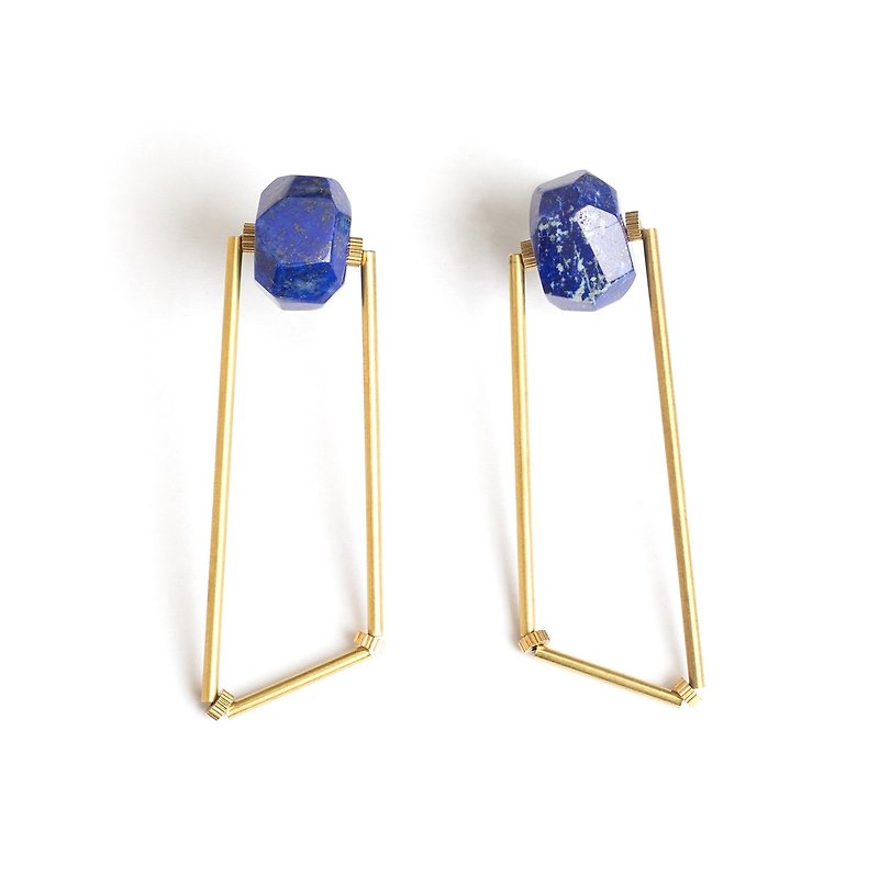 多邊形青金石耳針 - 耳環/耳夾 - 寶石 藍色