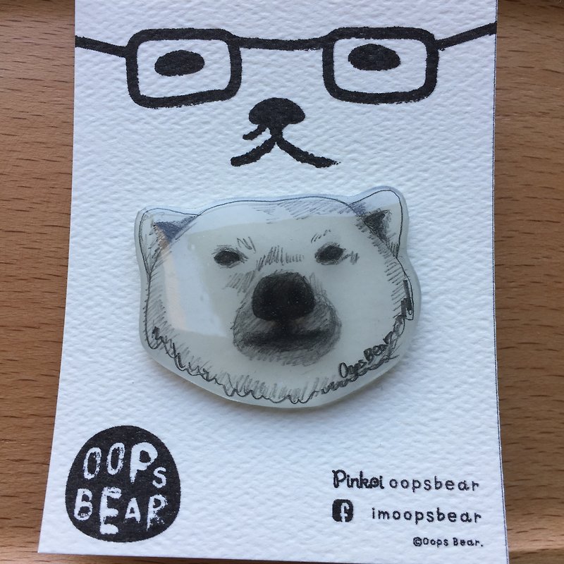 Oops bear - white bear sketching style brooch - Brooches - Plastic White