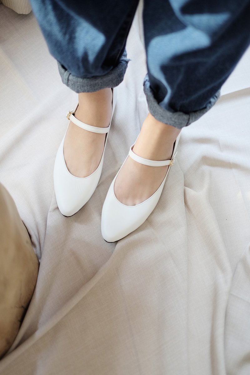 Mary Jane (白) White Low Heels | WL - 其他女皮鞋 - 真皮 白色