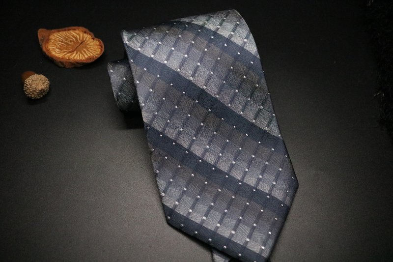 灰藍色格紋真絲領帶/型男百搭necktie - 領帶/領帶夾 - 絲．絹 多色