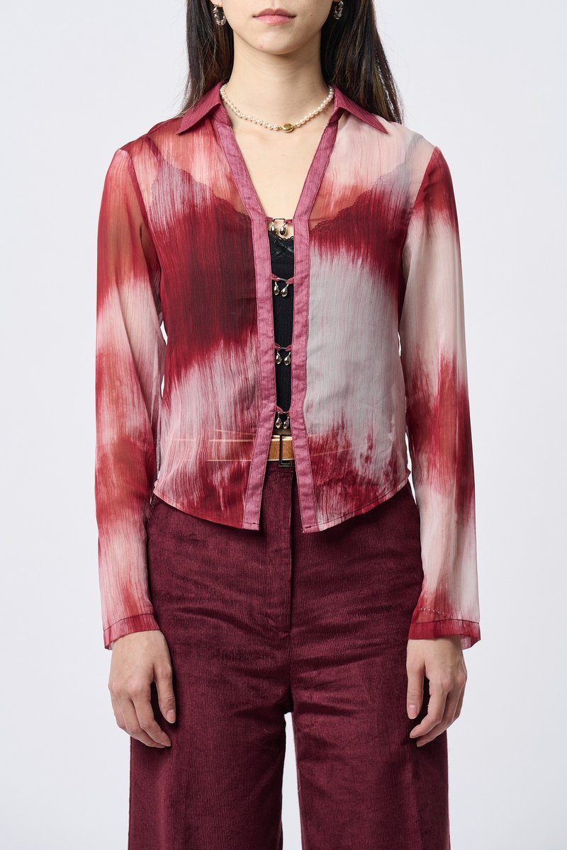 紅扎染裇衫 Tie-Day Red Shirt - 女襯衫 - 其他材質 紅色