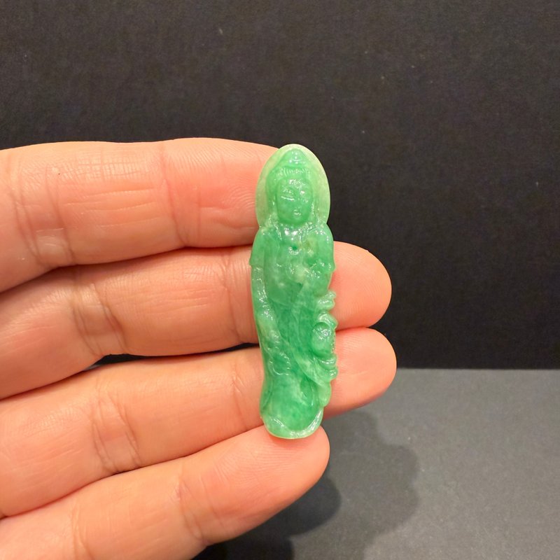 Hanyu Jewelry Natural Burmese Jadeite Full Green Bean Variety Jadeite Guanyin Natural Burmese Jade Guanyin Pendant - Other - Jade 