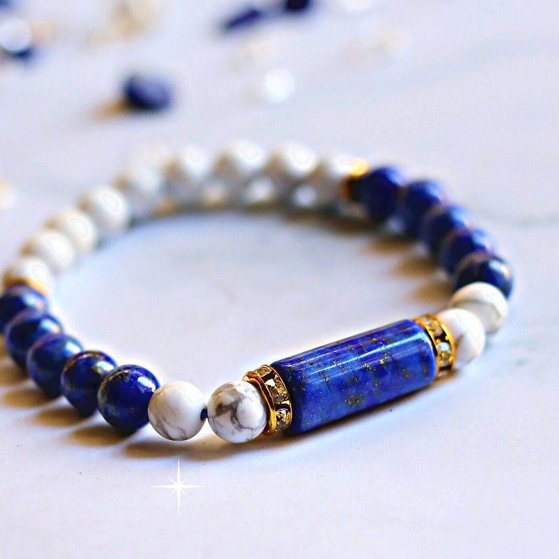Lapis ll white turquoise ll design lucky bracelet ll tranquil heart ll - Bracelets - Crystal Blue