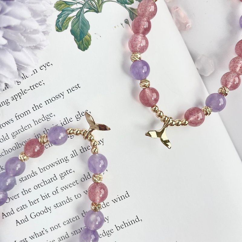 Good luck crystal Jasmine 14K gold-filled crystal bracelet design lavender purple strawberry crystal best friend's hand - สร้อยข้อมือ - คริสตัล 