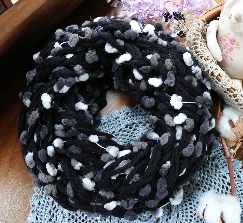 Handmade - Night Snow - wool neckline - Knit Scarves & Wraps - Wool Black