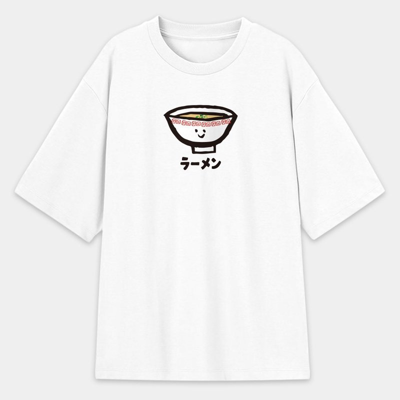拉麵 ラーメン 中性韓版落肩 T- 純綿T 圓領上衣 PU011 - 男 T 恤 - 棉．麻 白色