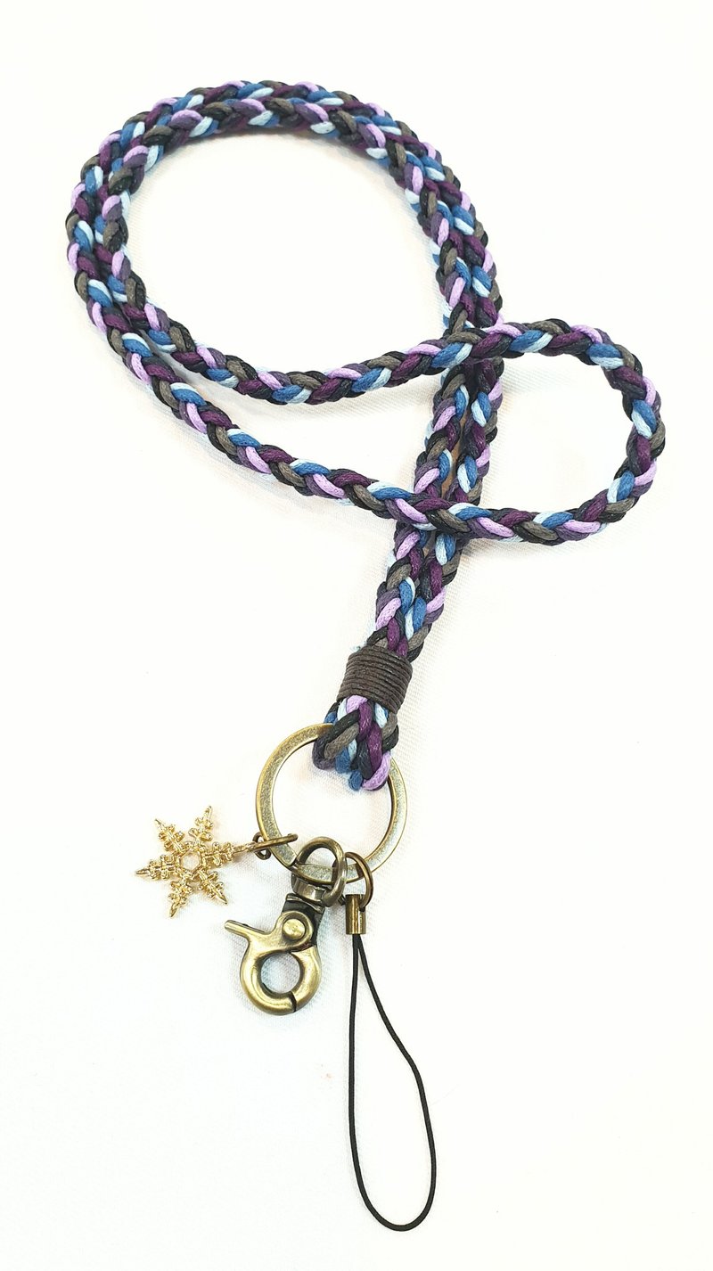 Paris*Le Bonheun。男孩色彩(藍紫)。(掛脖子款A編織)編織鑰匙圈 - 手機掛繩/背帶 - 棉．麻 綠色