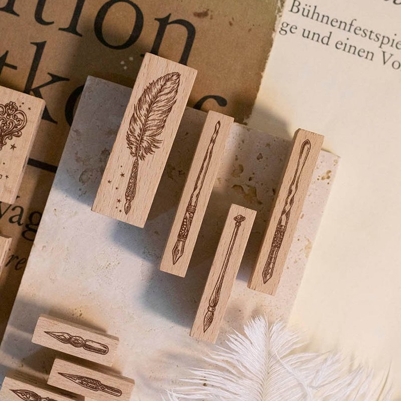 復古文具店 印章 - 桌上文具組一套四入 - 印章/印台 - 木頭 