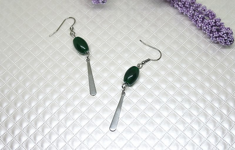 Stainless Steel X Natural Stone Hook Earrings <Green Garden> -Limited*1- - Earrings & Clip-ons - Stainless Steel Green