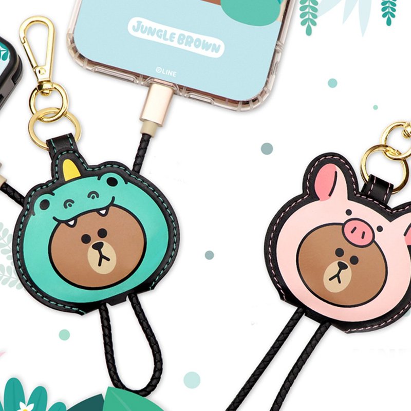 GARMMA LINE FRIENDS Apple Lightning皮革吊飾傳輸線 -24cm - 行動電源/充電線 - 其他金屬 
