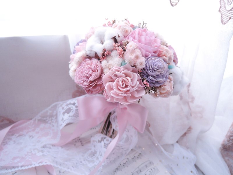 Round Dry Flower Bouquet [Sunlight Spring Dance] Pink Purple Bouquet - ช่อดอกไม้แห้ง - พืช/ดอกไม้ สึชมพู