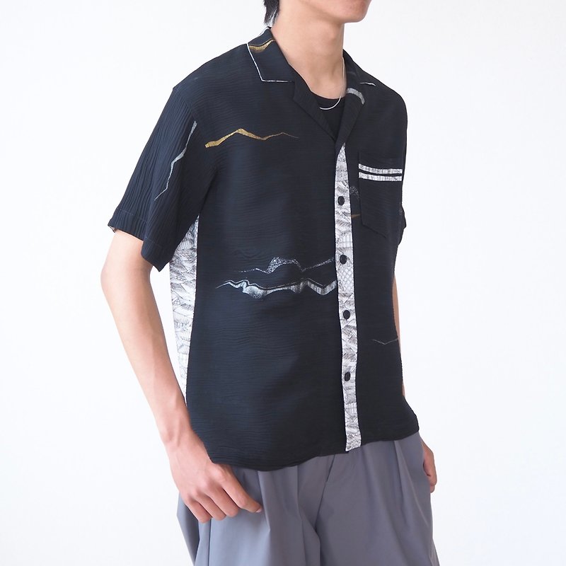 【日本製】UMUI BLACK LABEL Kimono shirt mens M, one-of-a kind, vintage upcycle - Men's Shirts - Silk 