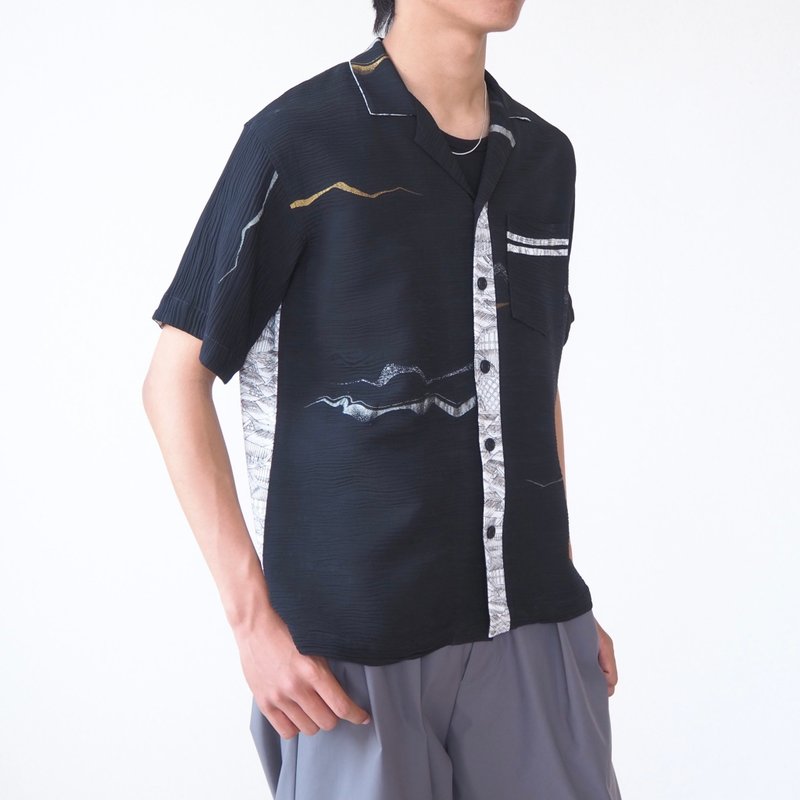 【日本製造】UMUI BLACK LABEL 和服襯衫男款 M、獨一無二 - 男襯衫/休閒襯衫 - 絲．絹 