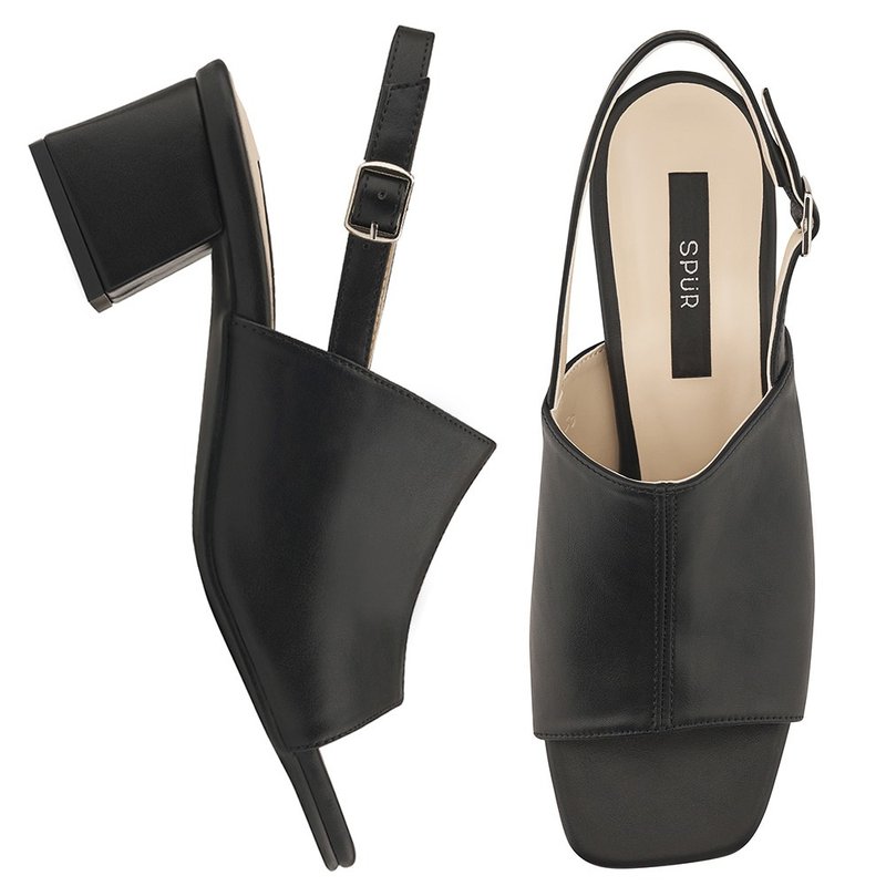 Pre-Order SPUR 方形鞋头高跟凉鞋 QS8019 BLACK - 涼鞋 - 其他材質 