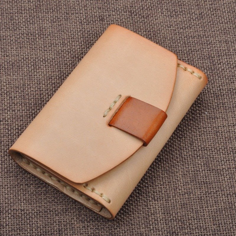 Original vintage first layer of leather vegetable-tanned leather tri-fold high-capacity multi-card bit card package - กระเป๋าสตางค์ - หนังแท้ 