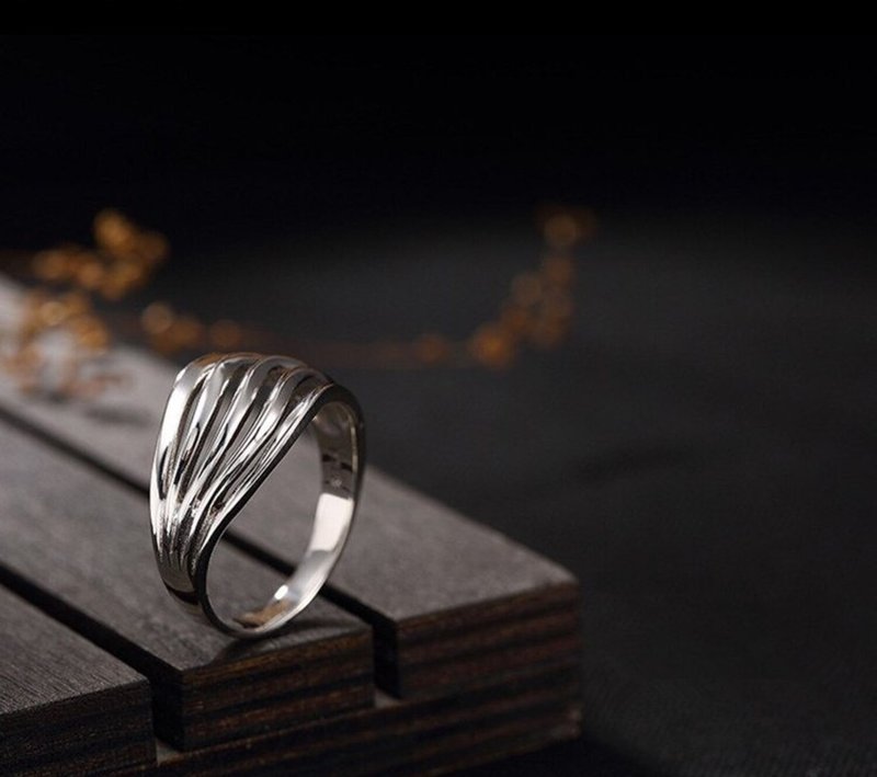 Real 925 Sterling Silver Fine Jewelry Hollow Multi Stripes Ethnic Finger Rings - 戒指 - 純銀 銀色