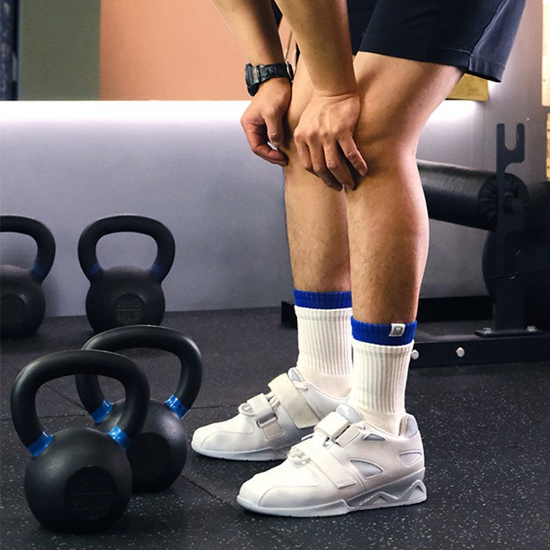 【FOOTER】Kettlebell cloth label double layer fitness socks (men-K218L/XL) - Socks - Cotton & Hemp Multicolor