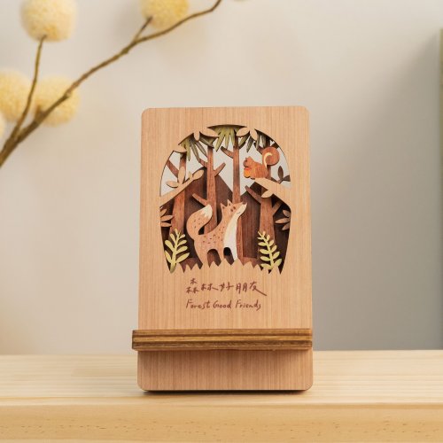 遊木時光 woodtime 【微風景手機架-森林好朋友】臺灣紀念品 / 名片座 / 辦公小物