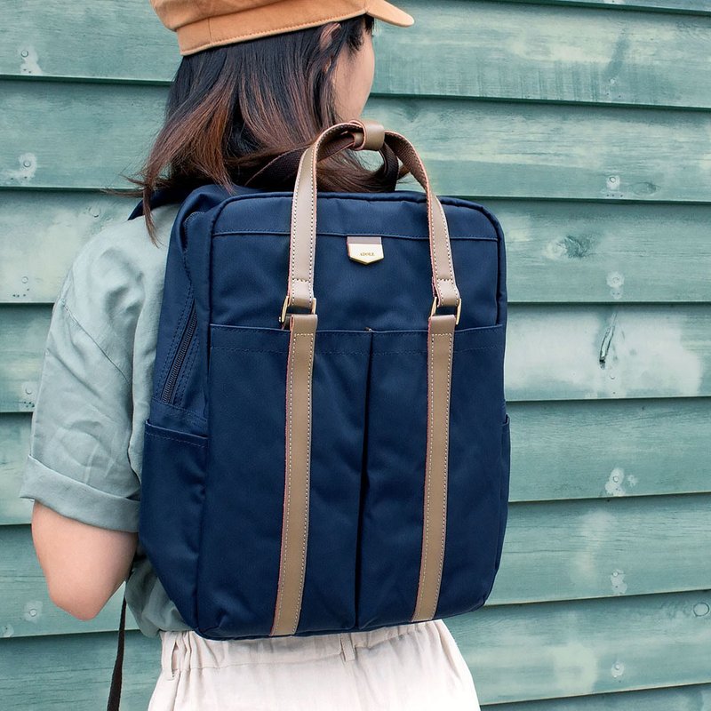 COCA dual-use water-repellent backpack-dark blue (free custom lettering) - กระเป๋าเป้สะพายหลัง - เส้นใยสังเคราะห์ สีน้ำเงิน