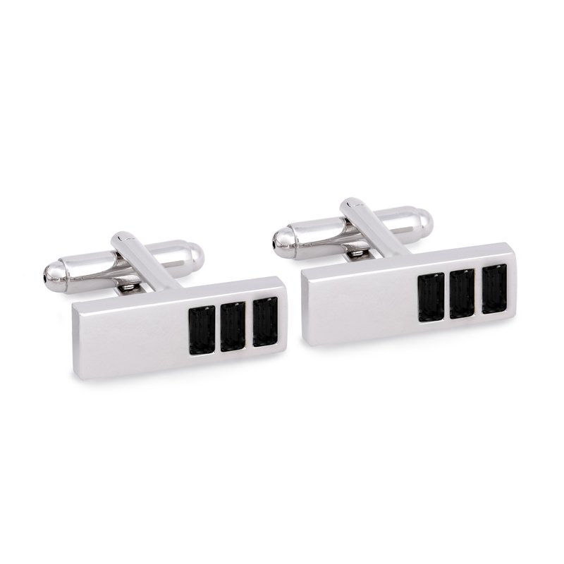 Rectangle Cufflinks with Black Crystals - กระดุมข้อมือ - วัสดุอื่นๆ สีดำ