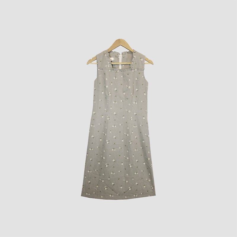 脫臼古著 / 花朵無袖洋裝 no.081 vintage - 連身裙 - 聚酯纖維 灰色