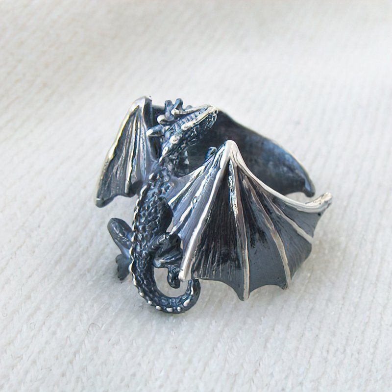 純銀 戒指 銀色 - Dragon Ring.Dragon Silver Ring.Dragon Gift.Silver Dragon.Fantasy Dragon.GOT
