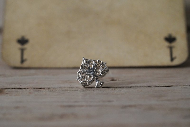 925銀撲克牌花色耳環-黑桃 (E275) - 耳環/耳夾/耳骨夾 - 純銀 銀色