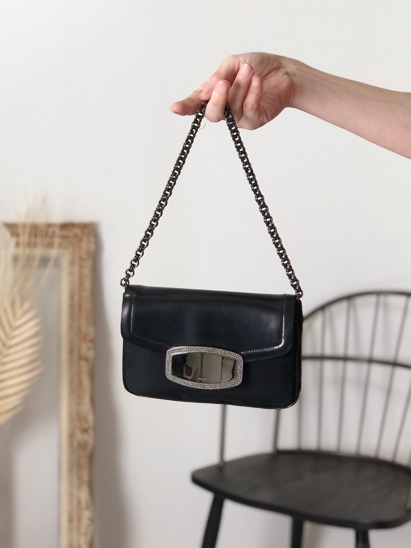 【 日本直送　名牌中古包 】PRADA プラダ ハンドバッグ ブラック ラインストーン ナイロン チェーン vintage ヴィンテージ オールド y8bzmh - トートバッグ・ハンドバッグ - ナイロン ブラック