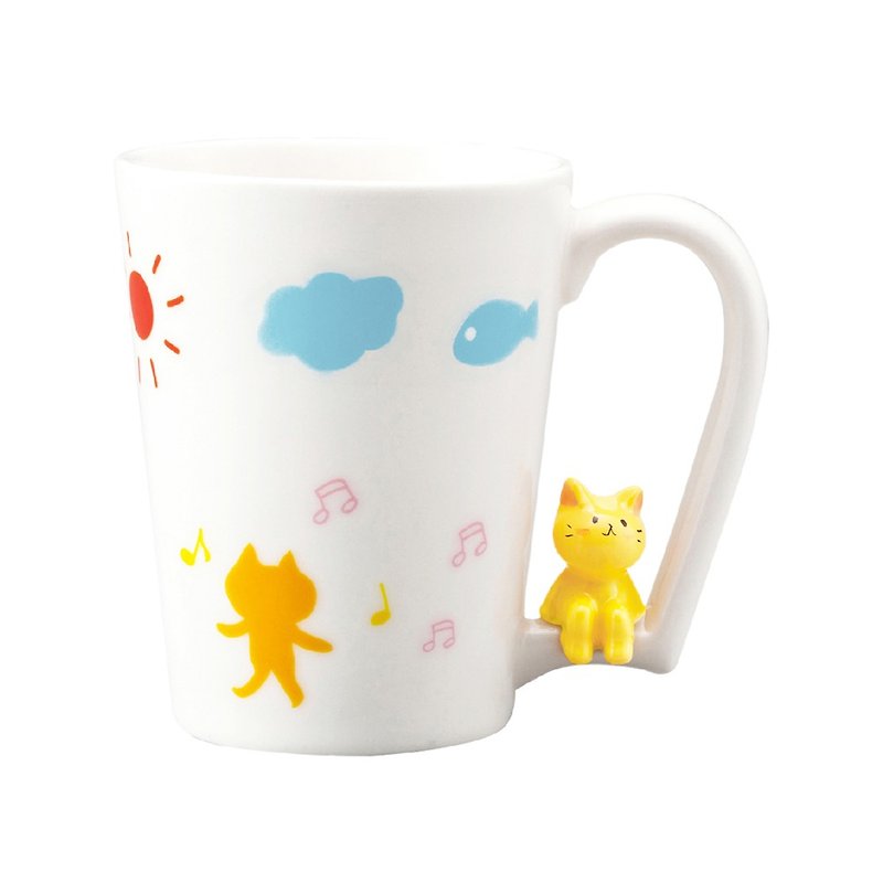 Japanese sunart mug-joy cat - แก้วมัค/แก้วกาแฟ - เครื่องลายคราม สีเหลือง