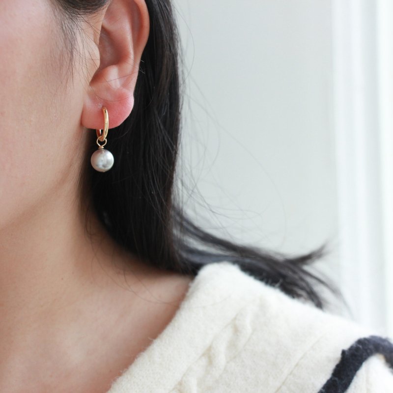 Swarovski 灰色珍珠耳環耳扣 一款兩戴 - 耳環/耳夾/耳骨夾 - 其他金屬 多色