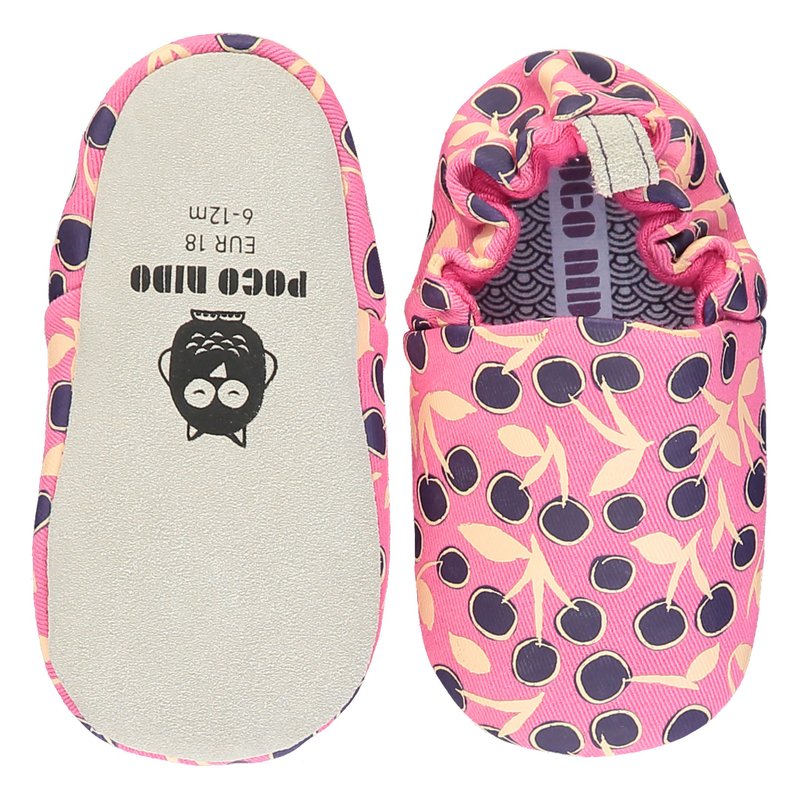 Poco Nido (UK) Baby/BB Shoe/Kids learning Shoe - Cherries Pink - Baby Shoes - Cotton & Hemp 