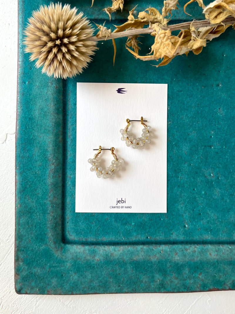 Labradorite Petit Hoop Earrings - ต่างหู - เครื่องประดับพลอย สีเทา