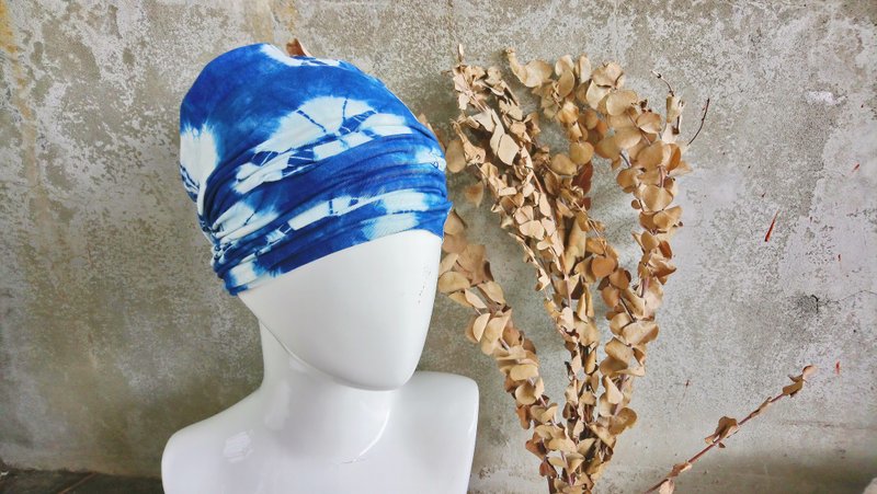 Zhiran Life-Natural Dyed Tie-Dye Headscarf (Blue) - Bow Ties & Ascots - Cotton & Hemp 