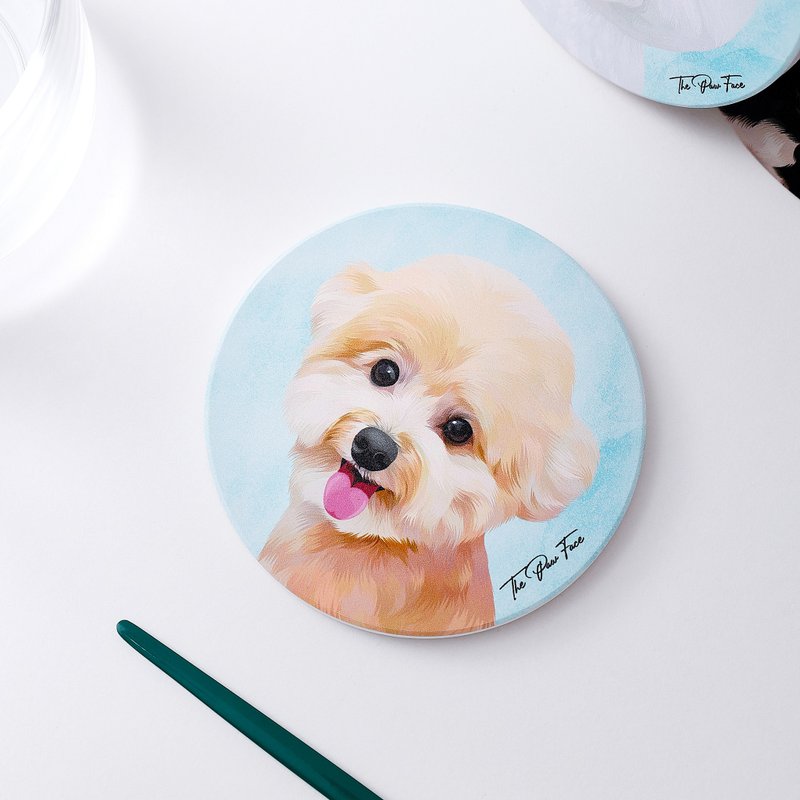 Cream Poodle-round ceramic absorbent coaster/animal/homeware - Coasters - Pottery 