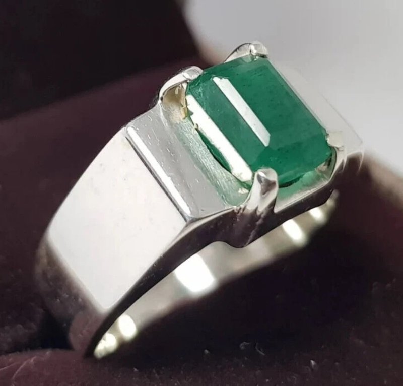 Real Panjsher Afghanistan emerald ring for men Dark green Mens emerald ring Gift - 戒指 - 矽膠 綠色