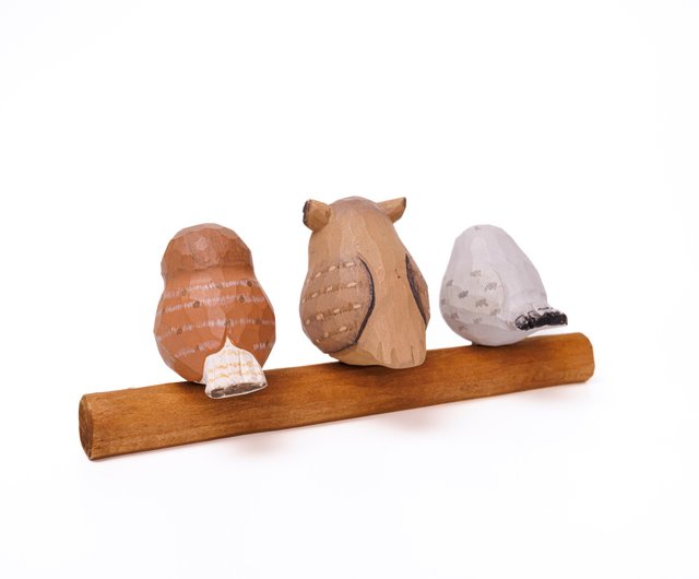 アイランドオファー（オリジナルデザイン） 木彫りフクロウ3体 木