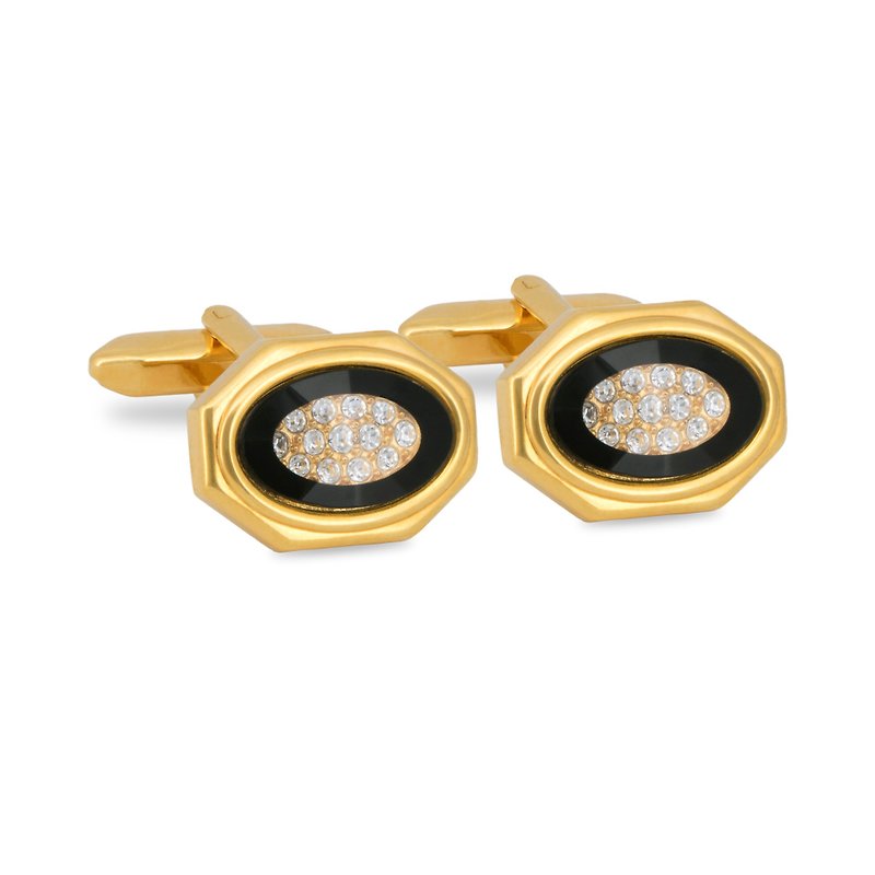 Gold Octagon Black Bezel with Crystals Cufflinks - Cuff Links - Other Metals Gold