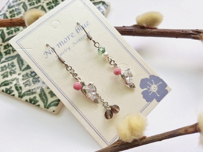 -Red Plum Branch-Rose Stone Citrine Earrings - Earrings & Clip-ons - Other Metals Pink