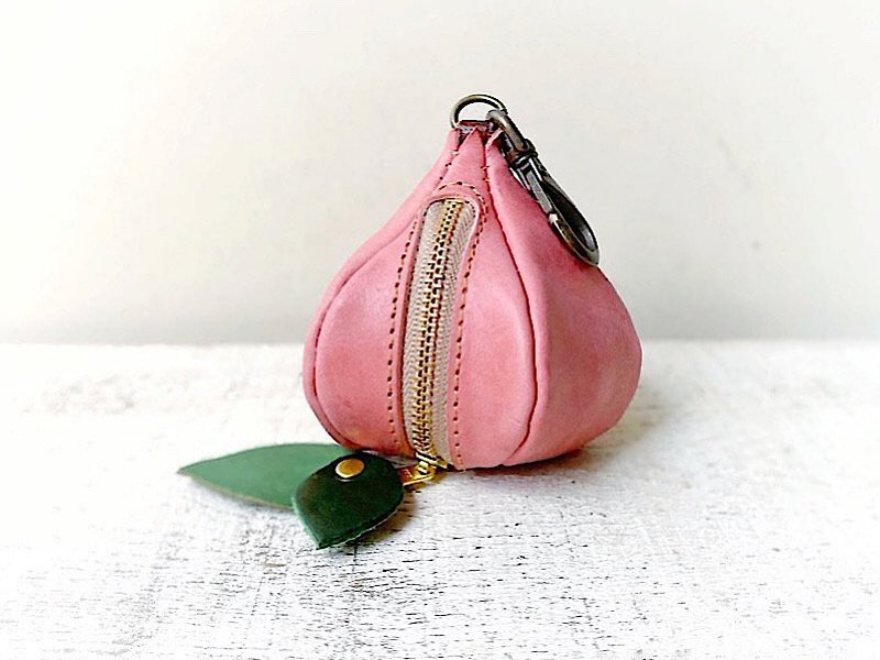 Peach Waxed Leather Mini Pouch - Toiletry Bags & Pouches - Genuine Leather Pink