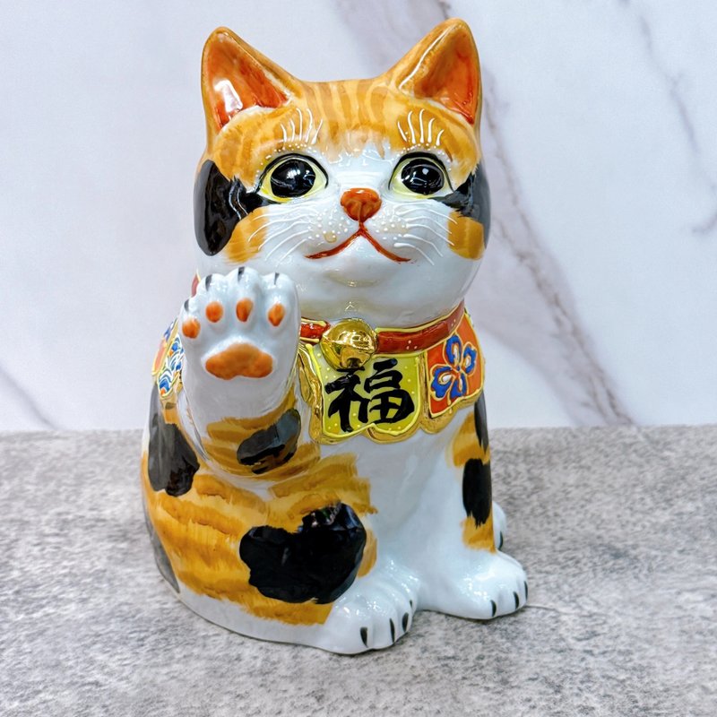 【和風福貓】日本九谷燒招財貓 |  毛長三毛 6.5號 - 擺飾/家飾品 - 瓷 多色