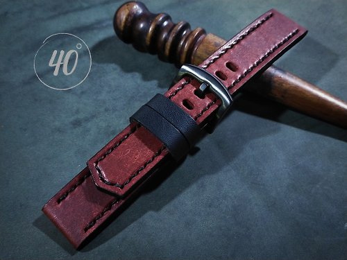 40degreeshandcraft Deep red Pueblo Leather watch strap, Handmade leather watch strap, watch band
