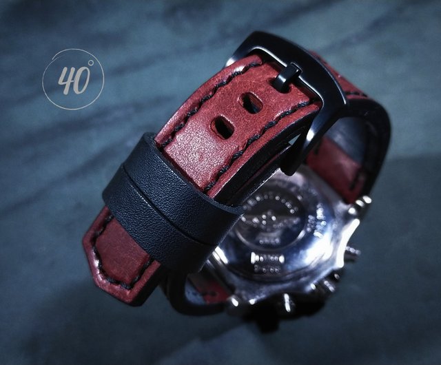 Leather Watch Strap Vintage Style Strap(Full Stitched) 18mm, 19mm, 20mm, 22mm Italia pueblo red wine leather shops Hand Stitched