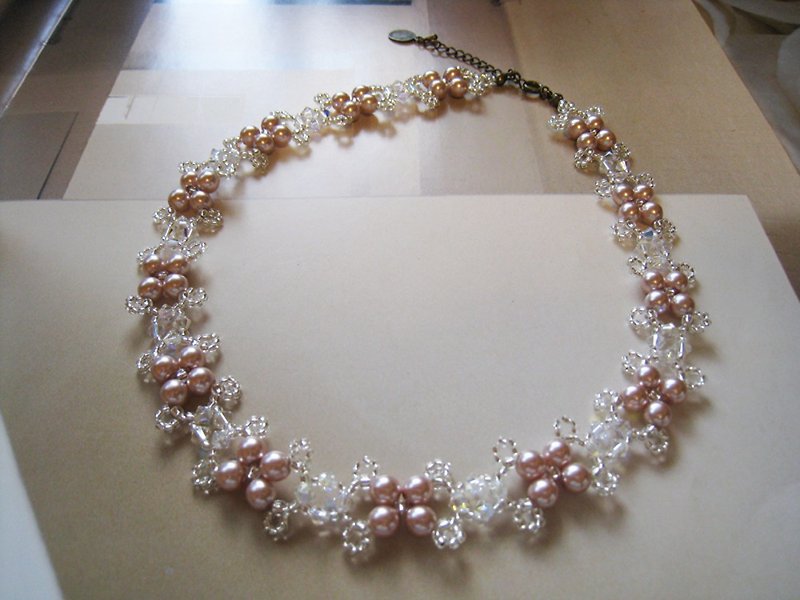 Silky Pearl & Swarovski Crystal Choker / SMC : Pink  Bridal* - 項鍊 - 水晶 粉紅色