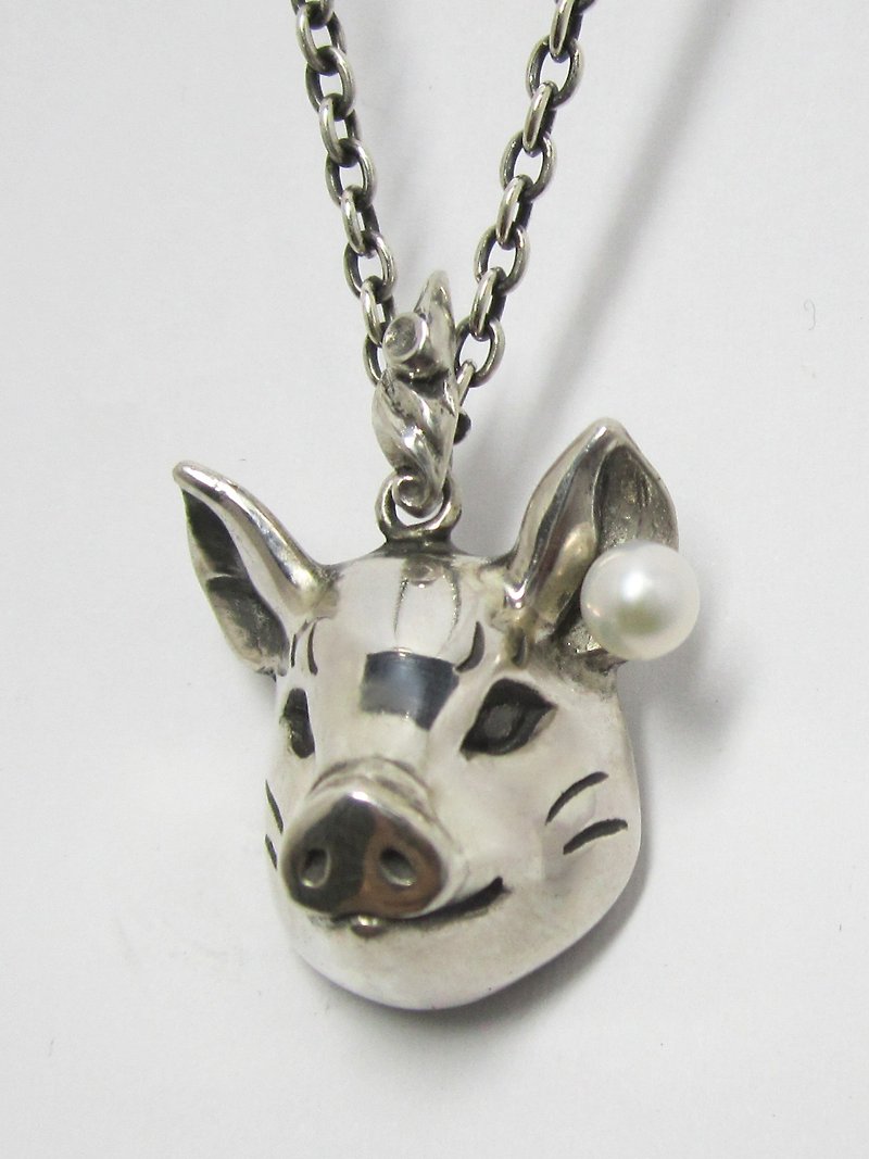 Pearl necklace large for pigs - สร้อยคอ - โลหะ สีเงิน